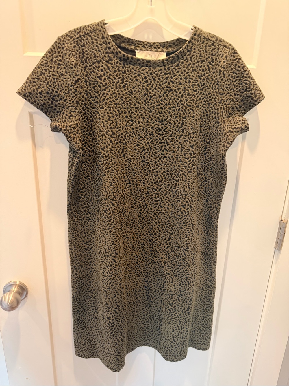 LOFT Gray Black Animal Print Short Sleeve T-Shirt Dress Small